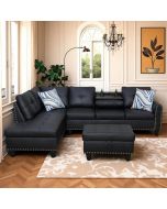 Trygoal Leather Sectional Sofa with Movable Chaise & Storage 3-Piece