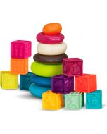 B. toys – Baby Blocks & Stacking – 10 Numbered Blocks & 5 Colorful Rings – Building Play Set for