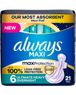 Always Maxi Overnight Feminine Pads with Wings for Women 21 Count, Bundle of 3