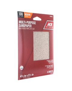 Ace 5-1/2 in. L x 4-1/2 in. W 100 Grit Medium Aluminum Oxide 1/4 Sheet Sandpaper 6 pk
