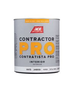 Ace Contractor Pro Semi-Gloss White Water-Based Paint Interior 32 oz