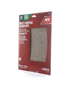 Ace 11 in. L X 9 in. W 40 Grit Aluminum Oxide Sandpaper 3 pk