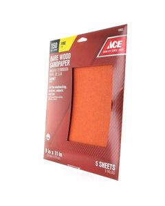 Ace 11 in. L x 9 in. W 150 Grit Fine Aluminum Oxide Sandpaper 5 pk