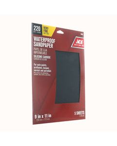 Ace 11 in. L X 9 in. W 220 Grit Silicon Carbide Waterproof Sandpaper 5 pk