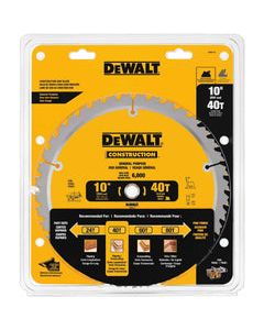 DeWalt 10 in. Dia. x 5/8 in. Construction Circular Saw Blade Carbide Tipped 40 teeth 1 pk