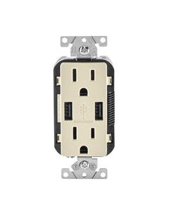 Leviton Decora 15 amps 125 volt Light Almond Outlet and USB Charger 5-15 R 1 pk