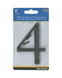Hillman Distinctions 4 in. Bronze Zinc Die-Cast Screw-On Number 4 1 pc