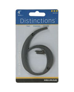 Hillman Distinctions 4 in. Bronze Zinc Die-Cast Screw-On Number 6 1 pc