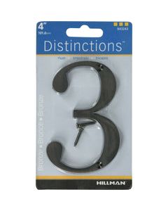Hillman Distinctions 4 in. Bronze Zinc Die-Cast Screw-On Number 3 1 pc