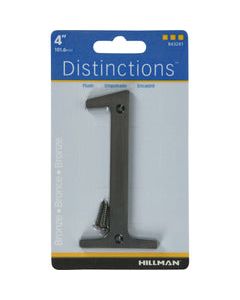 Hillman Distinctions 4 in. Bronze Zinc Die-Cast Screw-On Number 1 1 pc