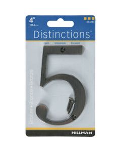 Hillman Distinctions 4 in. Bronze Zinc Die-Cast Screw-On Number 5 1 pc