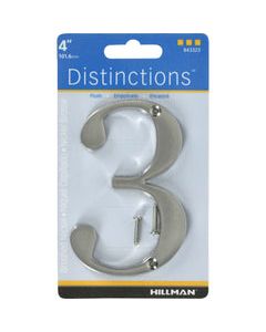 Hillman Distinctions 4 in. Silver Zinc Die-Cast Screw-On Number 3 1 pc