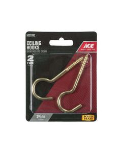 Ace Small Polished Brass Green Brass 3.375 in. L Ceiling Hook 40 lb 2 pk