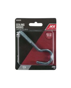 Ace Small Zinc-Plated Silver Steel 4.0625 in. L Ceiling Hook 100 lb 2 pk