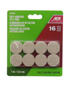 ROUND FELT PADS SET OF 16 (1IN) BEIGE ACE