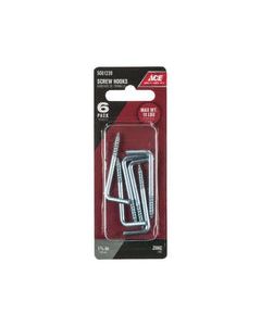 Ace Small Zinc-Plated Silver Steel 1.8125 in. L Square Bend Screw Hook 15 lb 6 pk