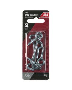 Ace Small Zinc-Plated Silver Steel 0.8175 in. L Hook and Eye 2 pk