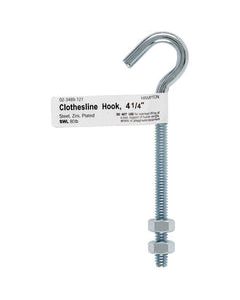 Hampton Small Zinc-Plated Silver Steel 4 in. L Clothesline Bolt Hook 80 lb. 1 pk