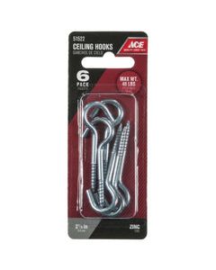 Ace Medium Zinc-Plated Silver Steel 2-1/8 in. L Ceiling Hook 40 lb 6 pk