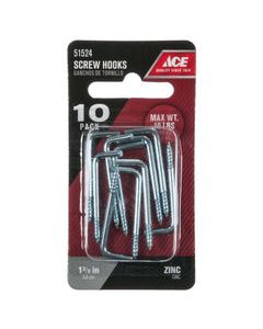 Ace Small Zinc-Plated Silver Steel 1.375 in. L Square Bend Screw Hook 10 lb 10 pk