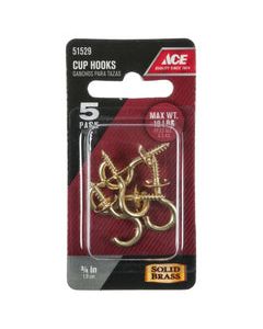 Ace Medium Polished Brass Green Brass 1.125 in. L Cup Hook 10 lb 5 pk