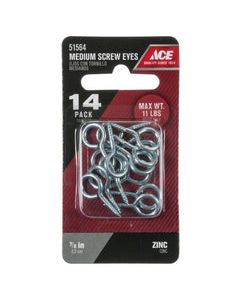 Ace 3/32 in. D X 7/8 in. L Zinc-Plated Steel Screw Eye 11 lb. cap. 14 pk