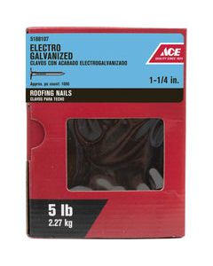 Ace 1-1/4 in. L Roofing Electro-Galvanized Steel Nail Smooth Shank Large 5 lb.