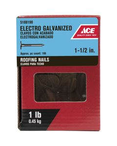 Ace 1-1/2 in. Roofing Electro-Galvanized Steel Nail Large Head 1 lb