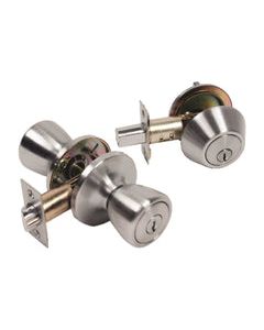 Housewares Plus Satin Chrome Knob and Deadbolt Set ANSI Grade 3 1-3/4 in.