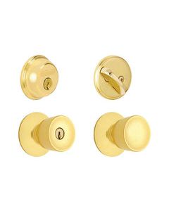 Schlage Bell Bright Brass Knob and Single Cylinder Deadbolt 1-3/4 in.