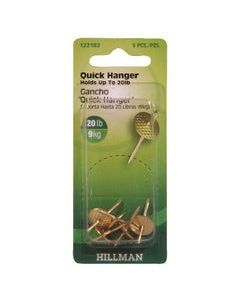 Hillman AnchorWire Brass-Plated One Piece Quick Hanger 20 lb. 5 pk