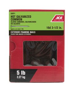 Ace 16D 3-1/2 in. L Common Hot-Dipped Galvanized Steel Nail Smooth Shank Flat 5 lb.