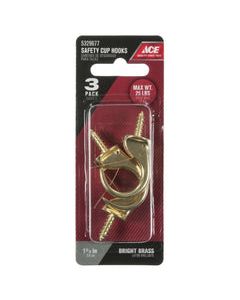 Ace Small Polished Brass Green Brass 1.9375 in. L Cup Hook 25 lb 3 pk