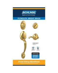 Schlage Plymouth, Flair Bright Brass Entry Handleset 1-3/4 in.