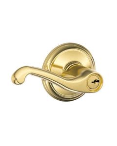 Schlage Flair Bright Brass Entry Lockset 1-3/4 in.