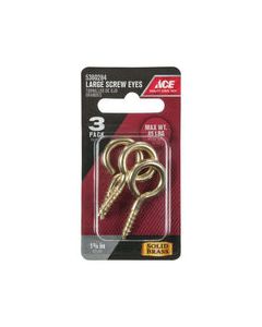 Ace 3/16 in. D X 1-5/8 in. L Polished Brass Screw Eye 45 lb. cap. 3 pk