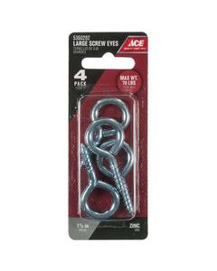 Ace 1/4 in. D X 17/8 in. L Zinc-Plated Steel Screw Eye 70 lb. cap. 4 pk