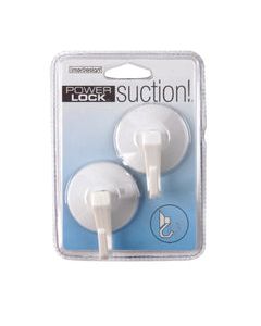 iDesign 2 in. L White Plastic Small and Medium Power Lock Suction! Hook 2 lb. cap. 2 pk