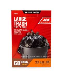 Ace 33 gal Trash Bags Flap Tie 60 pk