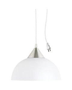 Globe Electric 64413 Amaris 1-Light Plug-In Pendant, Brushed Steel, Frosted White Shade, 15ft Clear Cord, In-Line On/Off Switch