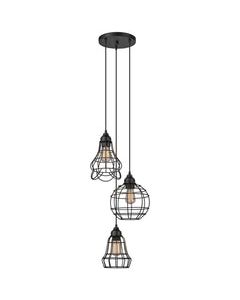 GLOBE ELECTRIC JORAH 3-LIGHT OIL RUBBED BRONZE CAGE CLUSTER PENDANT