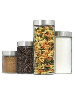 Anchor Hocking Callista 4 Piece Glass Canister Set with Stainless Steel Lids