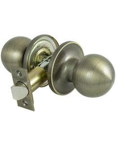 ProSource Passage Door Knob, 2-3/8 - 2-3/4 In, Adjustable 6-Way Latch Bolt Fasteners, Antiqued Brass