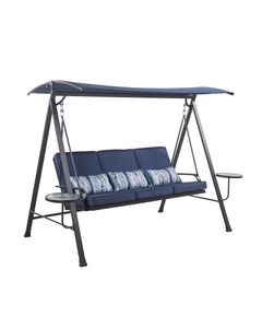 Living Accents 3 person Black Steel Frame Swing with Tables Blue