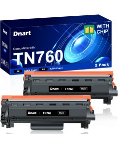 DNART TN760 Toner Cartridge Compatible Replacement for Brother TN760 TN730 TN-730/TN-760 Black High Yield for, Bundle of 2