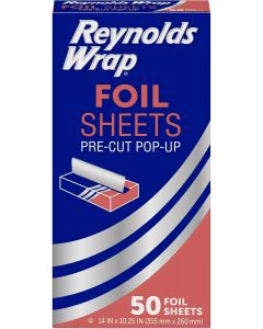 Reynolds Wrap Pre-Cut Pop-Up Aluminum Foil Sheets Aluminum 10.25 Inches, 14 x 10, Bundle of 5