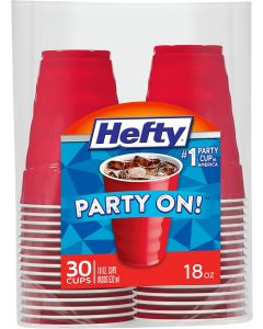 Hefty Party On Disposable Plastic Party Cups Plastic 30 Count, 18 Oz, Bundle of 4
