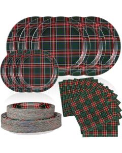Yungyan 150 Pcs Red Green Plaid Plates Napkins Green
