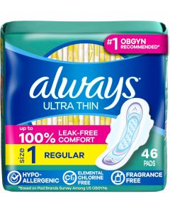 Always Ultra Thin Feminine Pads with Wings for Women 46 Count, Bundle of 3