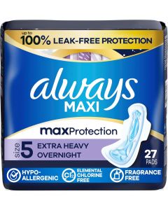Always Maxi Overnight Feminine Pads with Wings for Women 27 Count, Bundle of 3